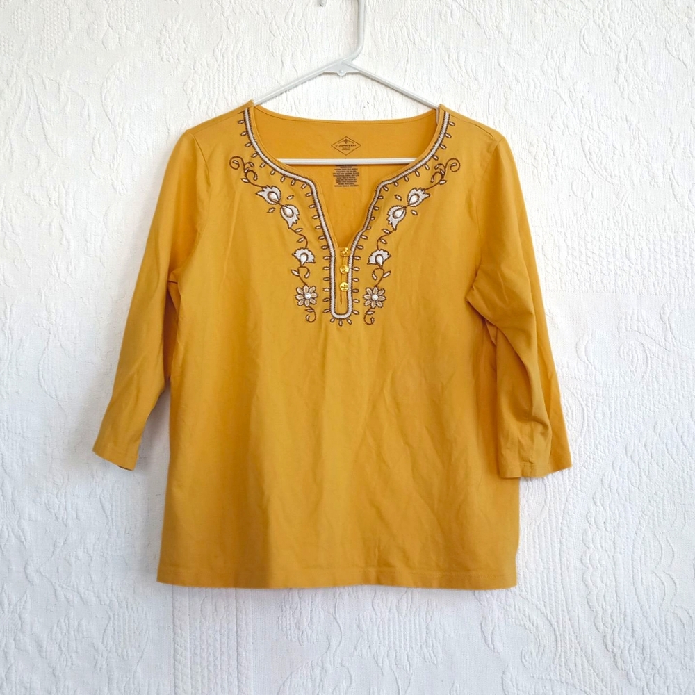 St. John's Bay Mustard Embroidered Scoop Neck Blouse